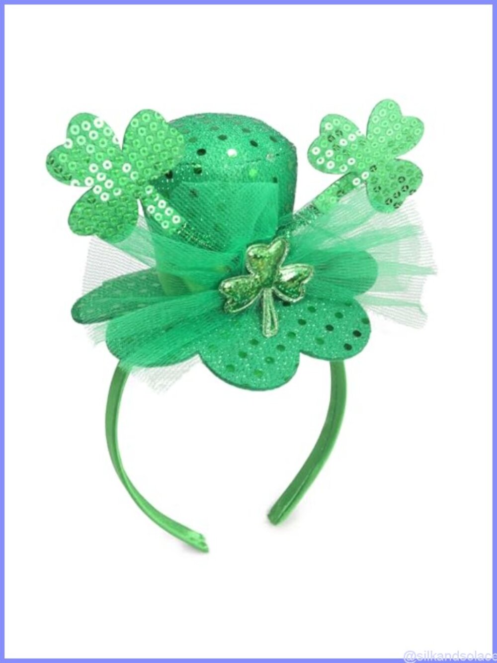 St Patricks Day Sequin Tulle Top Hat Headband One Size